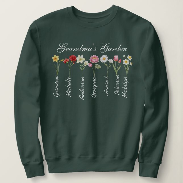 Camiseta Nome dos Netos de Berthflower do Jardim da Vovó (Frente do Design)