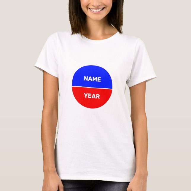 Camiseta Nome e Ano em Círculo Azul e Vermelho (Frente)