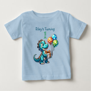 Camiseta Nome e Idade do Menino no Primeiro Aniversário Din