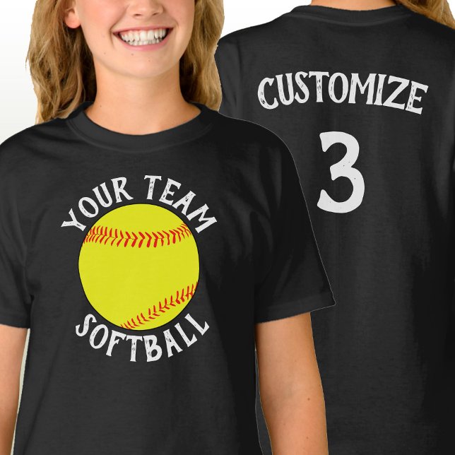 Camiseta Nome e Número do Jogador de Equipe Personalizado d (Custom softball team shirts with personalized team name, player name and jersey number.)