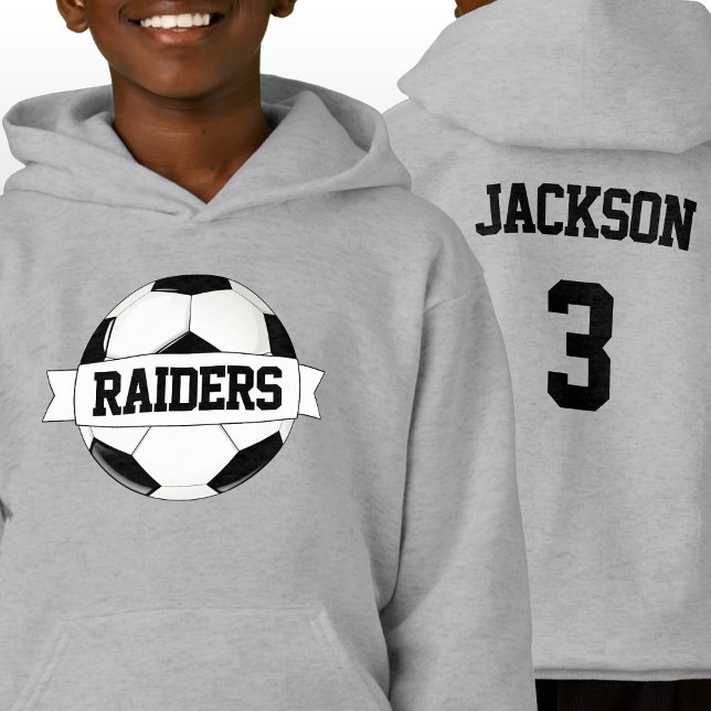 Camiseta Nome e número personalizados do jogador de futebol (Soccer team hoodie with personalized soccer team name, player name and player jersey number.)