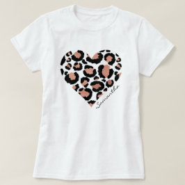 Camiseta Nome Elegante do Coração Leopard