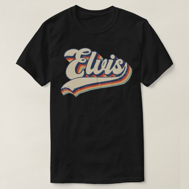 Camiseta Nome Elvis Personalizado Vintage Retro Gift Men (Frente do Design)