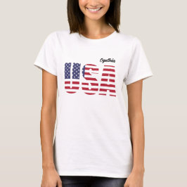 Camiseta Nome, EUA Stencil Design, Básicas Mulheres