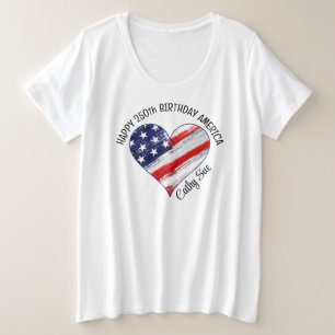 Camiseta Nome Feliz 250º Aniversário Bandeira América Coraç