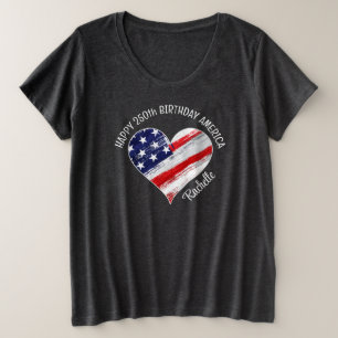 Camiseta Nome Feliz 250º Aniversário Bandeira do Coração da