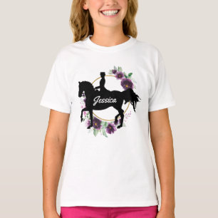 Camiseta Nome Floral Personalizado do Cavalo de Dresagem