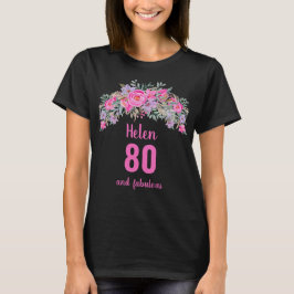 Camiseta nome floral preto cor-de-rosa 80
