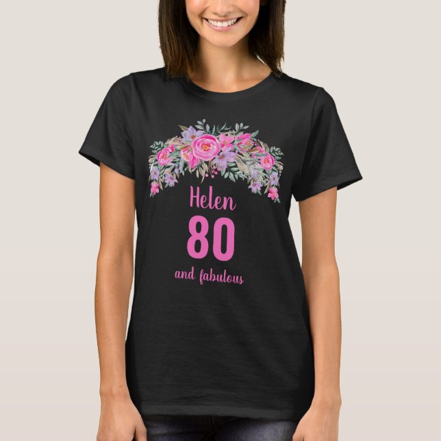 Camiseta nome floral preto cor-de-rosa 80 (Frente)
