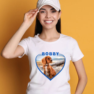 Camiseta Nome Foto de Cão Azul Coração Cachorro Proprietári