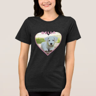 Camiseta Nome Fotográfico do Cão Coração Rosa