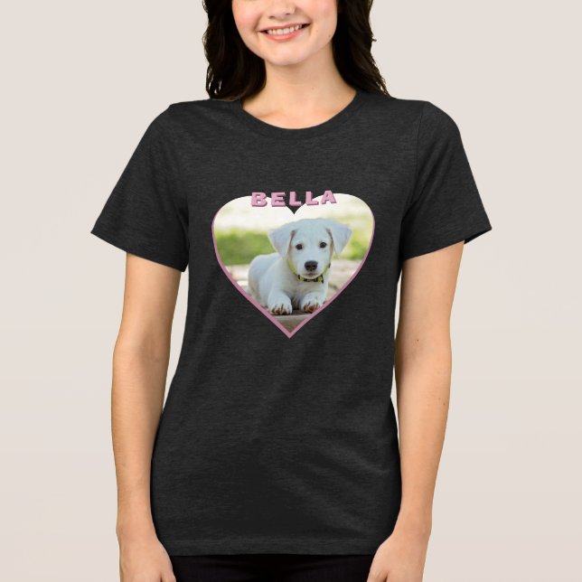 Camiseta Nome Fotográfico do Cão Coração Rosa (Frente)