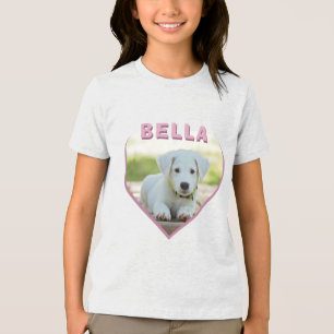 Camiseta Nome Fotográfico do Cão Coração Rosa