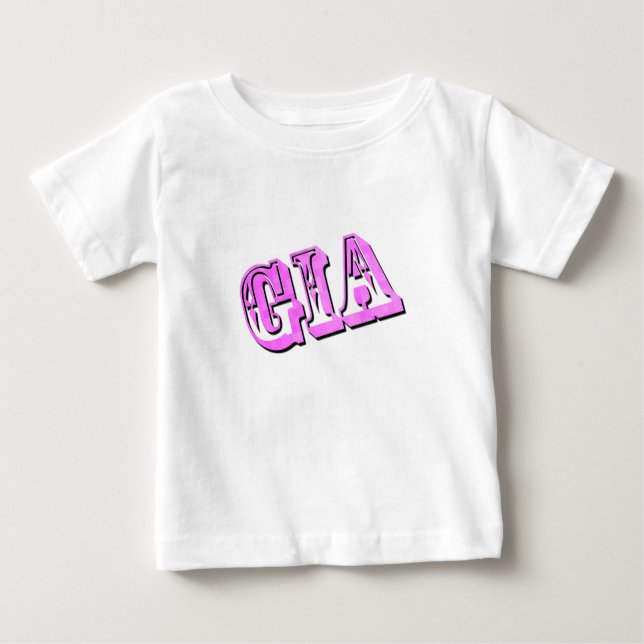 Camiseta Nome Gia em Rosa Dimensional, (Frente)
