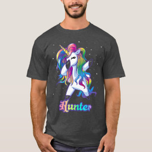 Camiseta Nome HUNTER Personalizado do Rainbow Unicorn Perso