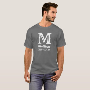 Camiseta Nome Inicial Monograma de Padrinho Casamento Cinza