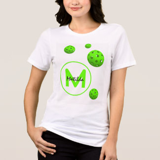 Camiseta Nome Inicial Raquete de Pickleball Verde Esporte