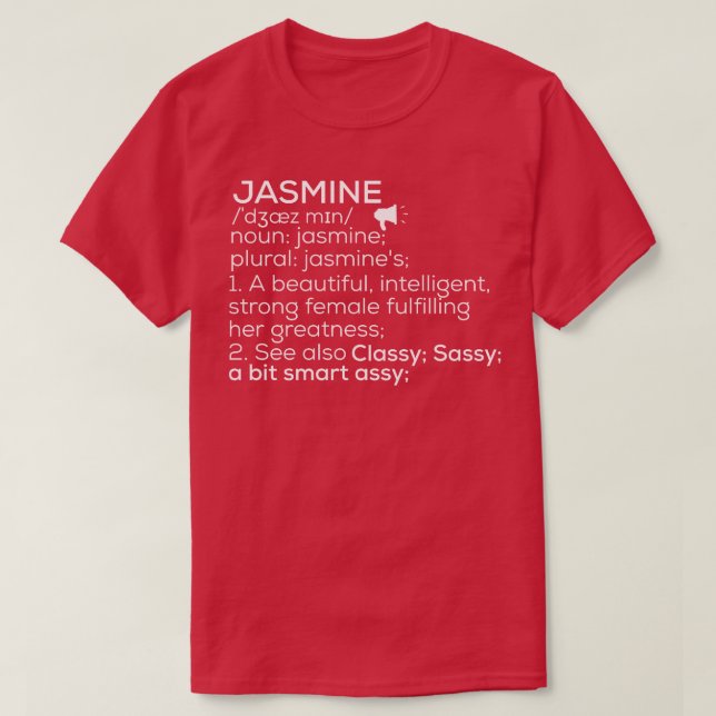 Camiseta Nome Jasmine Definição Jasmine Jasmine Female Nam (Frente do Design)