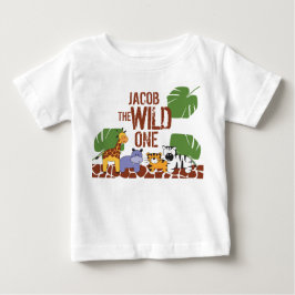 Camiseta Nome Marrom verde Safari WILD ONE primeiro anivers