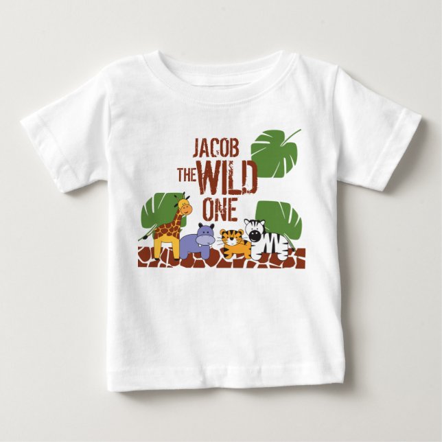 Camiseta Nome Marrom verde Safari WILD ONE primeiro anivers (Frente)