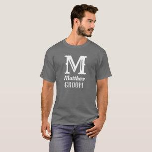 Camiseta Nome Masculine Monogrammed Cinza de Casamentos de