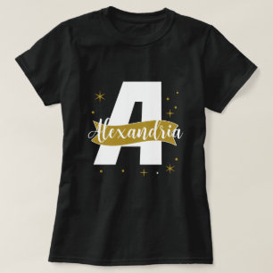 Camiseta Nome Monograma Personalizado Preto Branco e Dourad