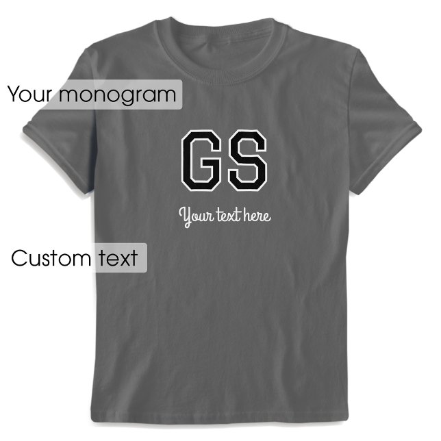 Camiseta Nome Monograma Personalizado Texto Cinza Preta Grá (Criador carregado)