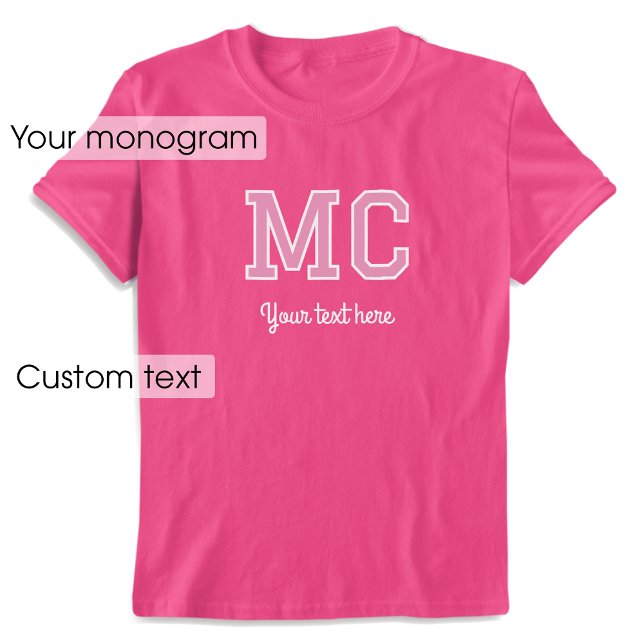 Camiseta Nome Monograma Personalizado Texto Cor-de-Rosa Grá (Criador carregado)