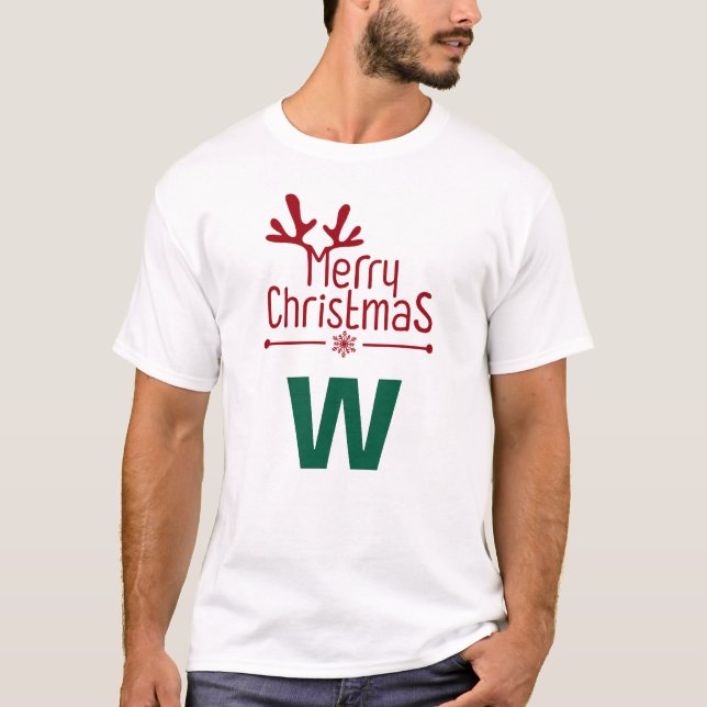 Camiseta Nome Monograma Simples da Família Natal Elegante (Frente)