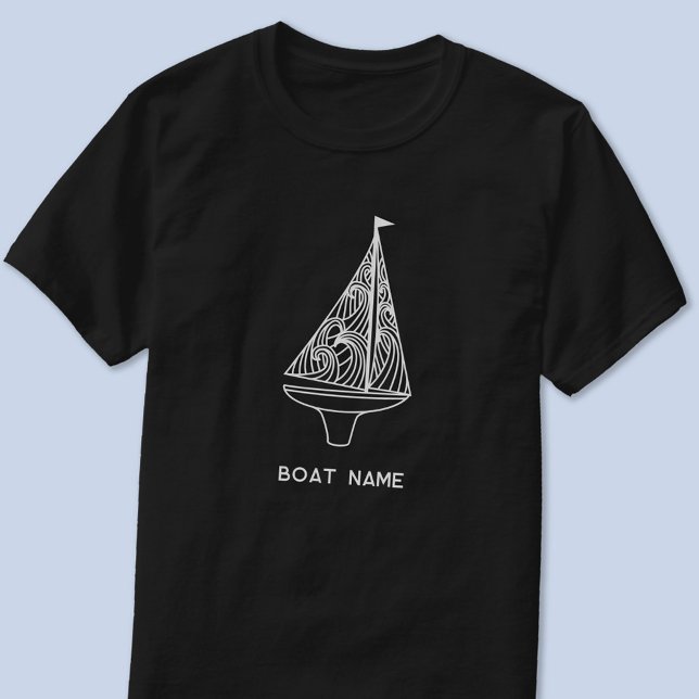 Camiseta Nome Náutico da Embarcação de Navegação (Sailing boat custom text boat name blue and white modern t-shirt)