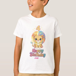 Camiseta Nome Personalizado 4º Aniversário Leão Fofo