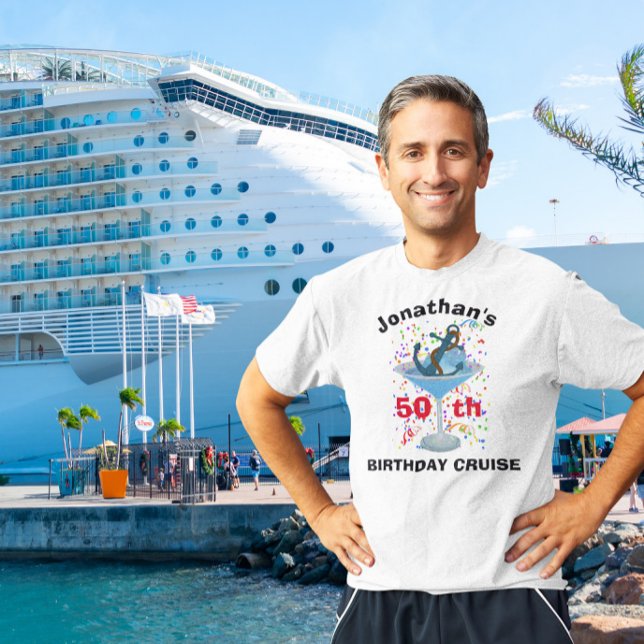 Camiseta Nome Personalizado Anchor Birthday Cruise Cocktail (Criador carregado)