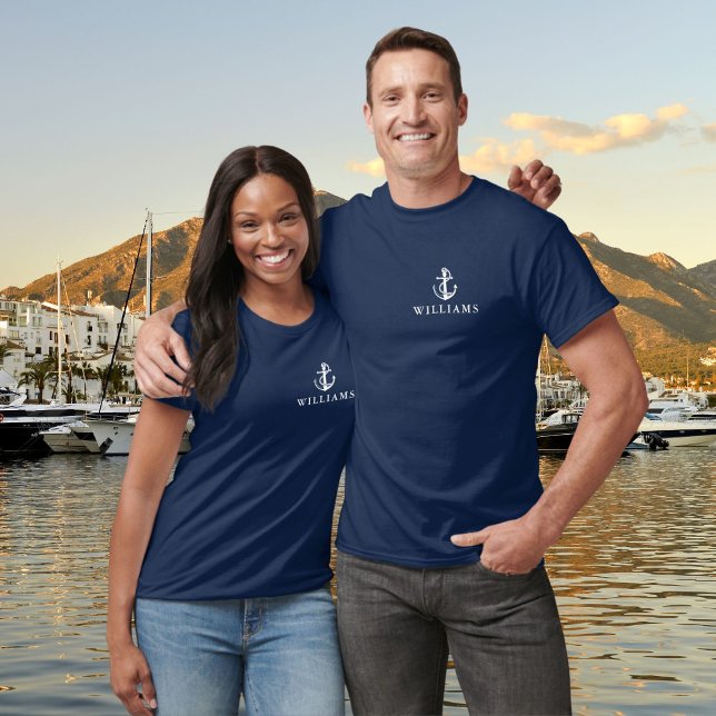 Camiseta Nome Personalizado Âncora Náutica De Barcos (Personalized Name Nautical Boat Anchor T-Shirt)