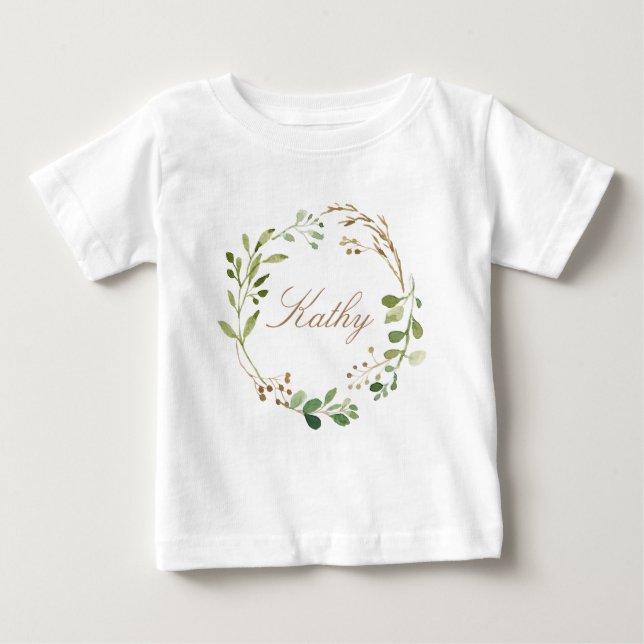 Camiseta Nome Personalizado Baby Girl Watercolor Floral Wre (Frente)