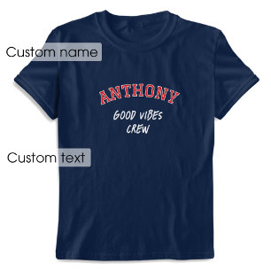 Camiseta Nome Personalizado Bom Vibes Marinho de Tripulação