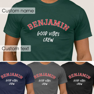 Camiseta Nome Personalizado Bom Vibes Tripulação Verde Gráf