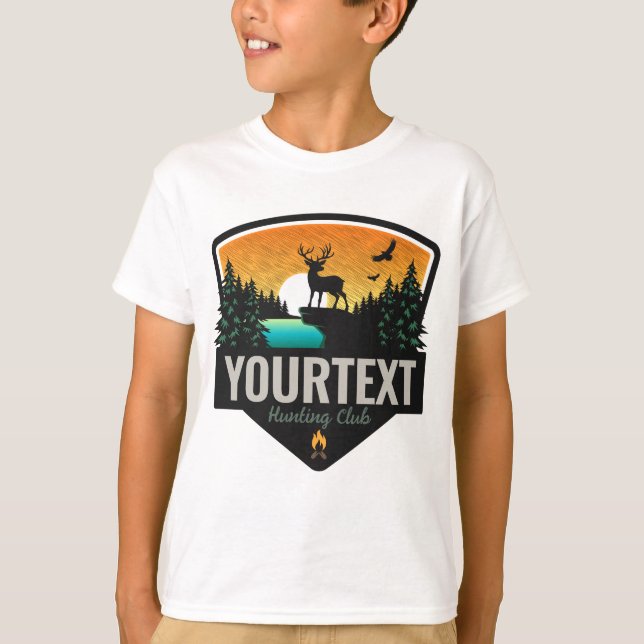 Camiseta NOME Personalizado Caça Selvagem de Elk Sunset (Frente)