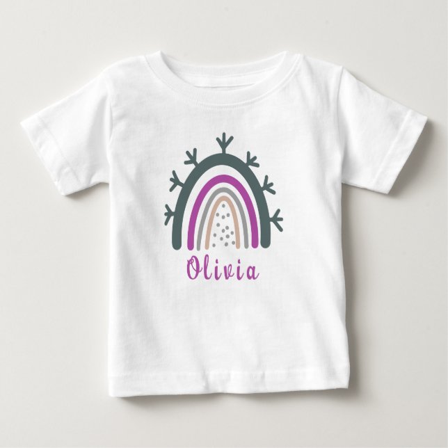 Camiseta Nome Personalizado com Arco-íris Boho Fofo  (Frente)