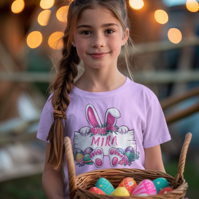 Camiseta Nome Personalizado Cute Easter Bunny Kids (Criador carregado)