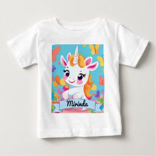 Camiseta Nome Personalizado da Borboleta Unicorn do Bebê Cu
