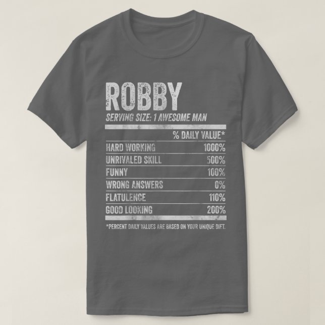 Camiseta Nome Personalizado da Nutrição Mens Robby Nome Fun (Frente do Design)
