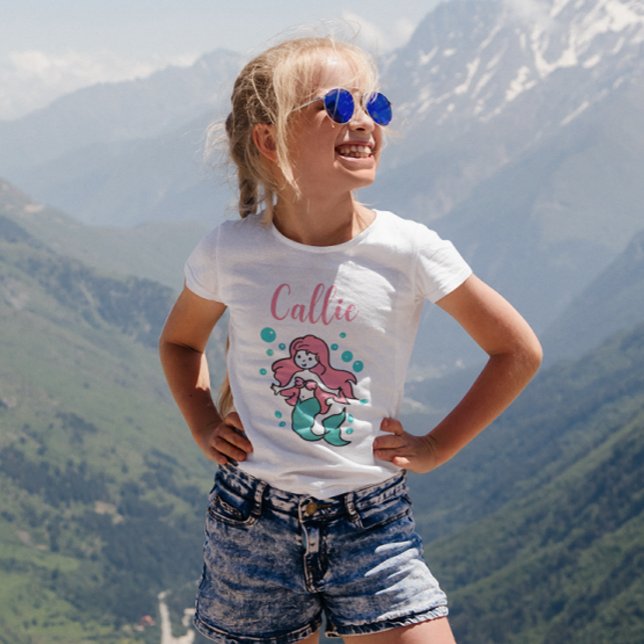 Camiseta Nome Personalizado da Sereia Rosa e Aqua com Narwh (Criador carregado)