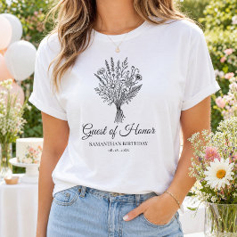 Camiseta Nome Personalizado & Data Floral Festa de Aniversá
