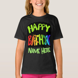 Camiseta Nome personalizado de aniversário brilhante e feli