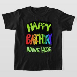Camiseta Nome personalizado de aniversário brilhante e feli