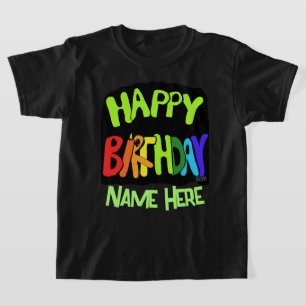 Camiseta Nome personalizado de aniversário brilhante e feli