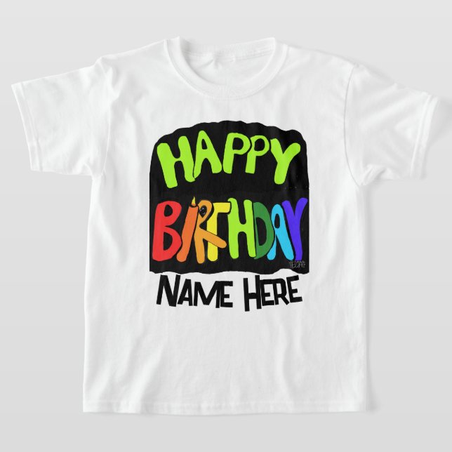 Camiseta Nome personalizado de aniversário brilhante e feli (Postura )