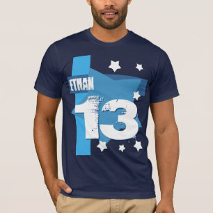 Camiseta Nome Personalizado de Aniversário de 13 BLUE e WHI