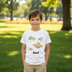 Camiseta Nome Personalizado de Cores Aquáticas do Avião Ret