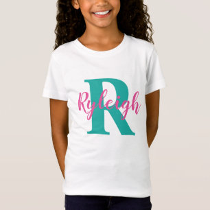 Camiseta Nome Personalizado de Raparigas com Monograma Inic